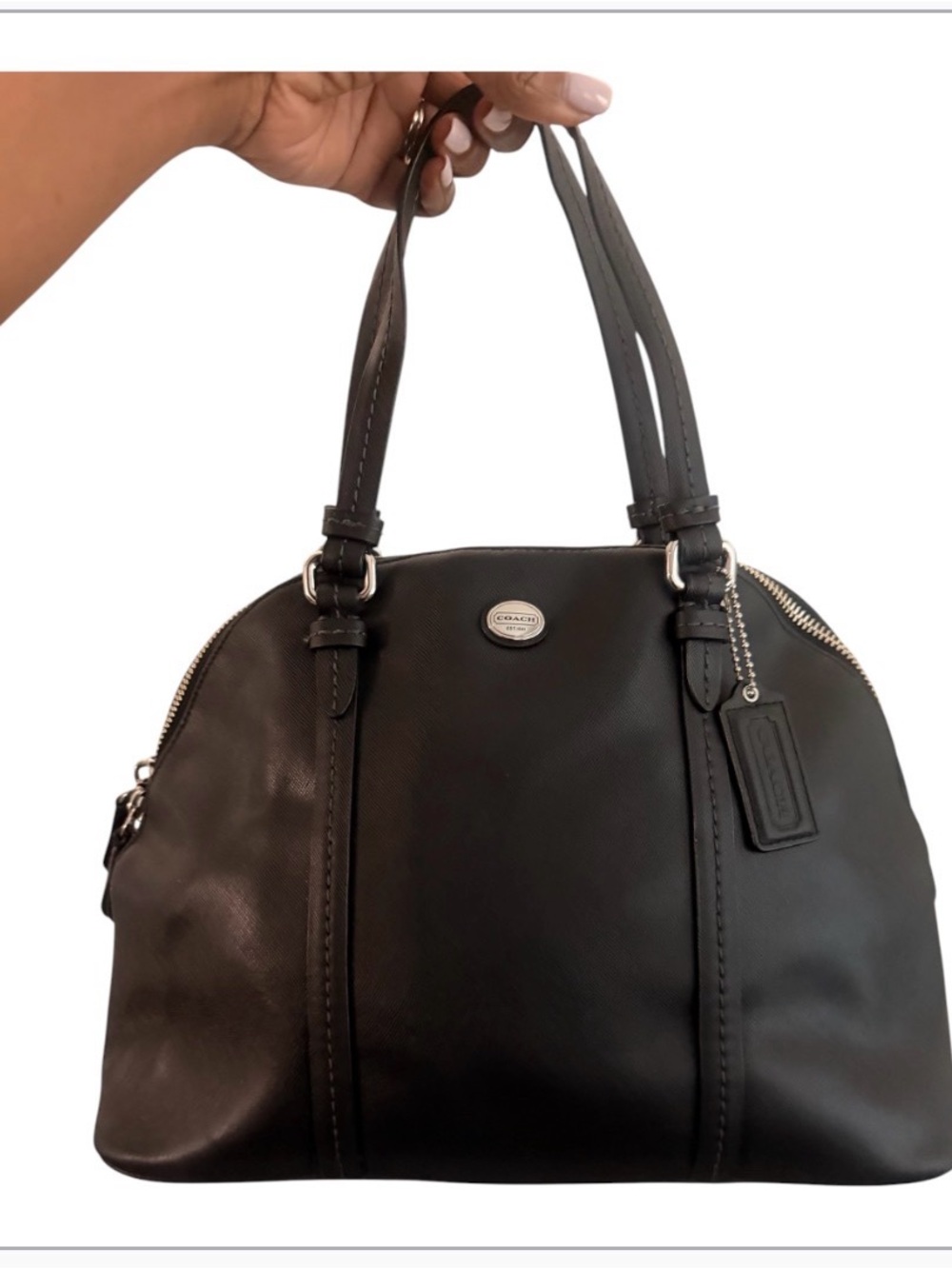 Coach Black Leather Satchel with Signature Tag-Excellent Preowned Condition